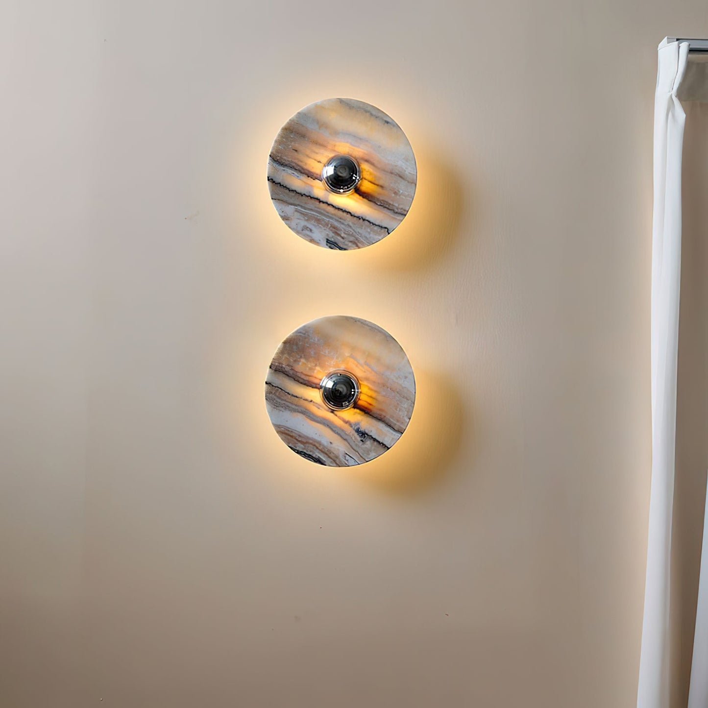 Terkel Marble Wall Lamp - Round Natural Marble Disc Sconce | Luxury Stone Wall Light