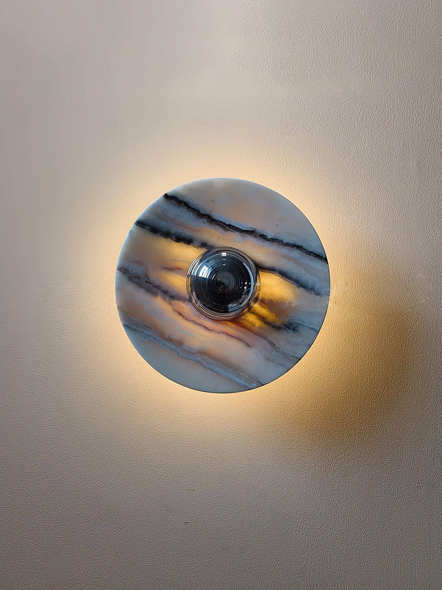 Terkel Marble Wall Lamp - Round Natural Marble Disc Sconce | Luxury Stone Wall Light