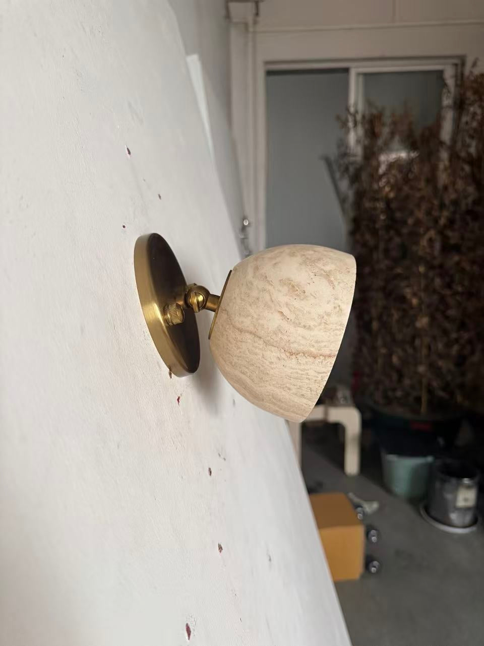 Terra Surface Wall Lamp - Natural Travertine & Glass Sconce | Compact Stone Wall Light