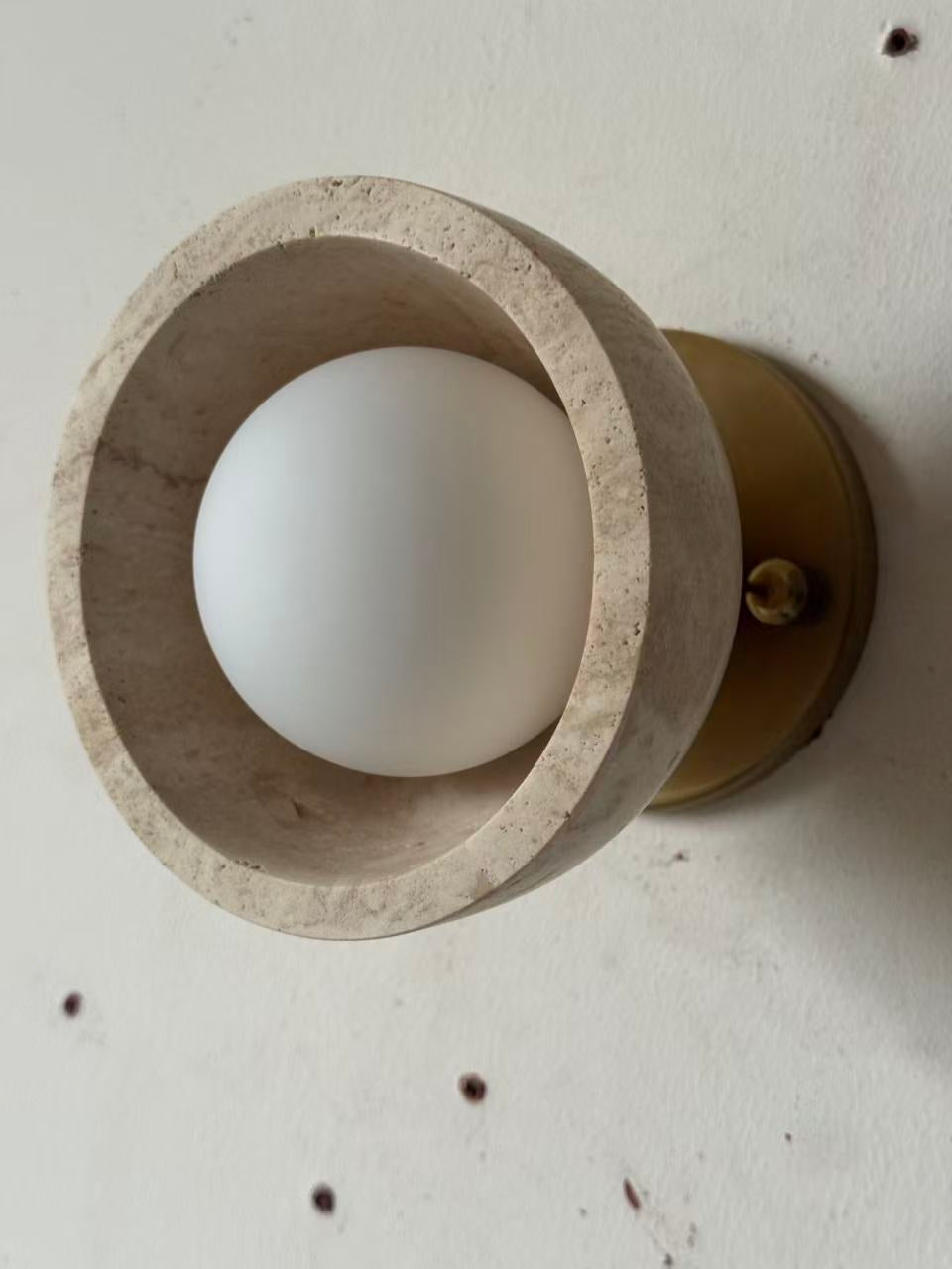 Terra Surface Wall Lamp - Natural Travertine & Glass Sconce | Compact Stone Wall Light