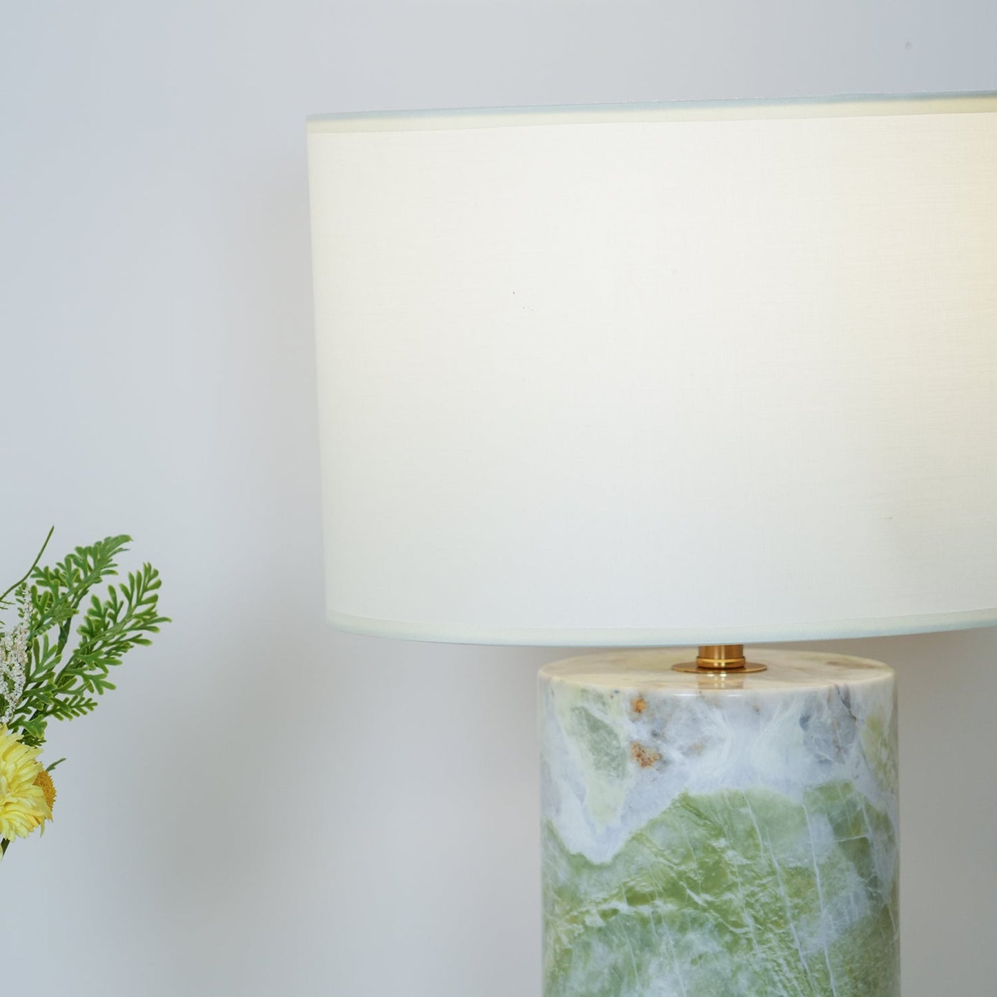 Terra Table Lamp - Green Marble Base Table Light | Fabric Shade Accent Lamp