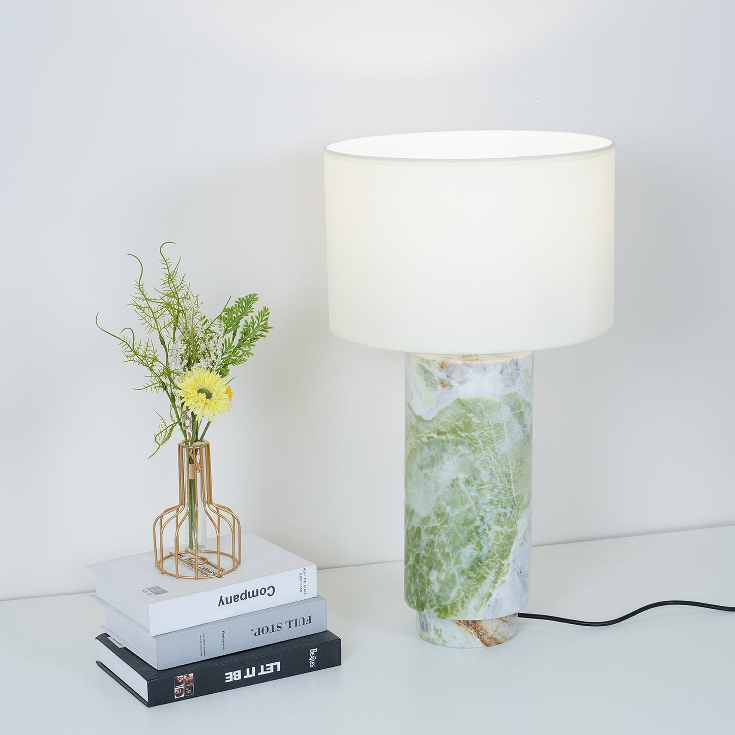 Terra Table Lamp - Green Marble Base Table Light | Fabric Shade Accent Lamp