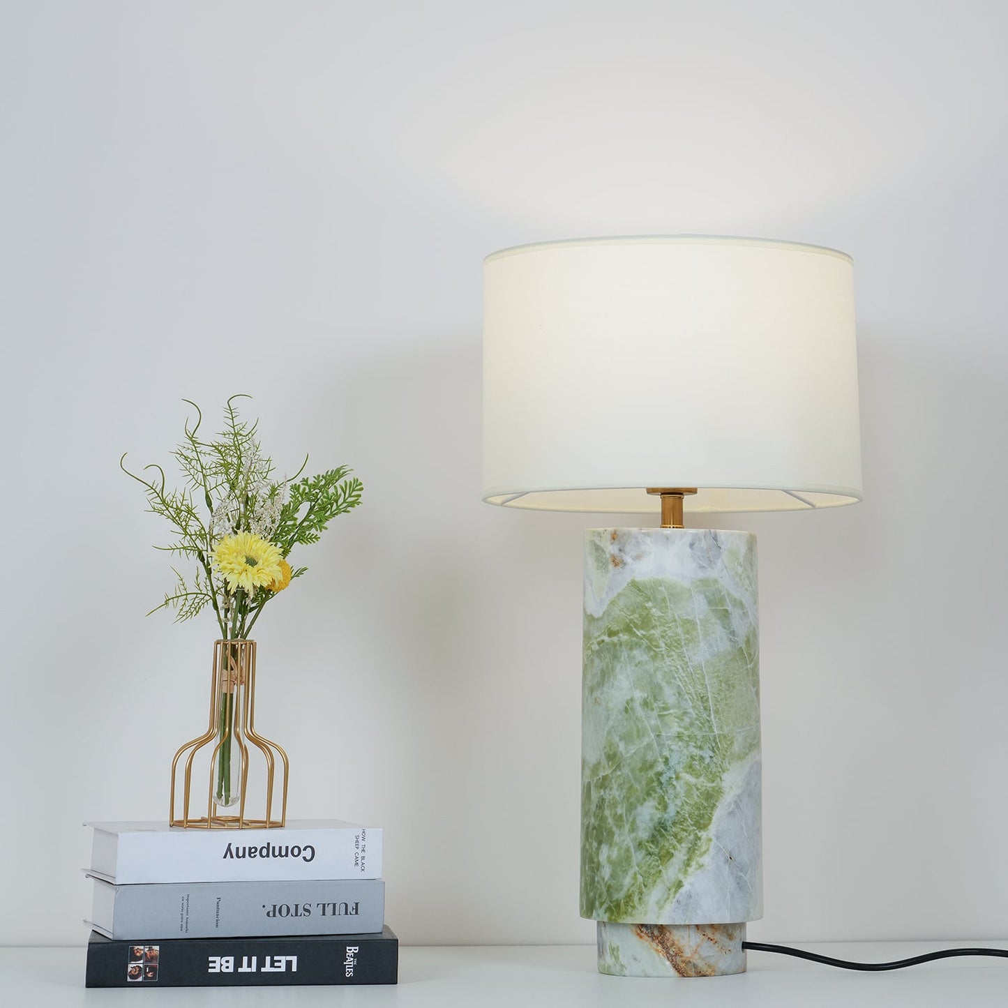 Terra Table Lamp - Green Marble Base Table Light | Fabric Shade Accent Lamp