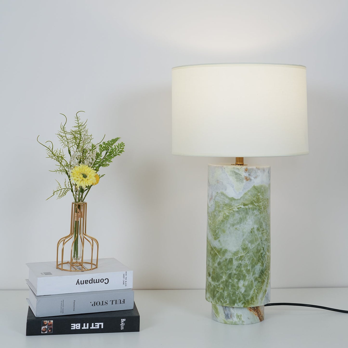 Terra Table Lamp - Green Marble Base Table Light | Fabric Shade Accent Lamp