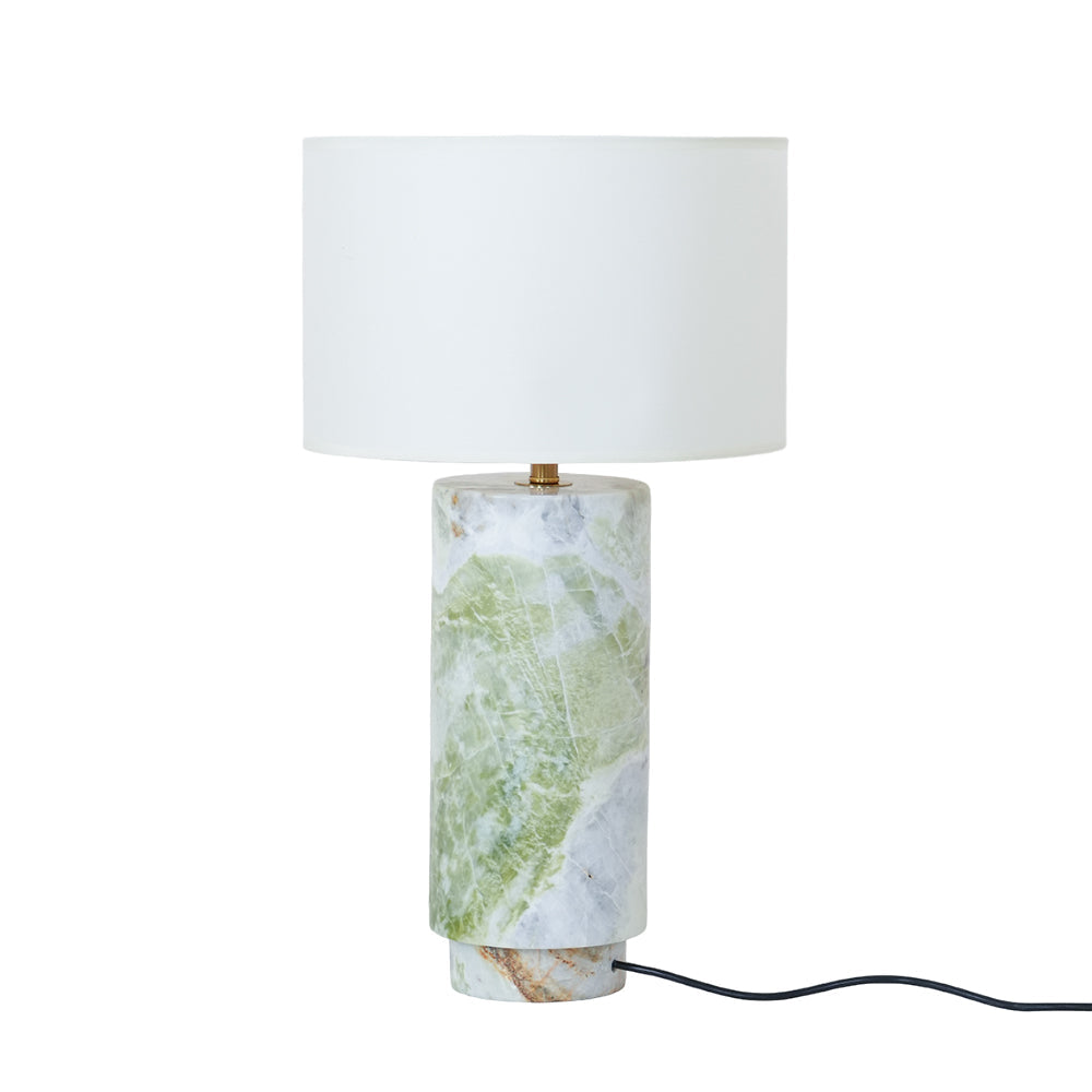 Terra Table Lamp - Green Marble Base Table Light | Fabric Shade Accent Lamp