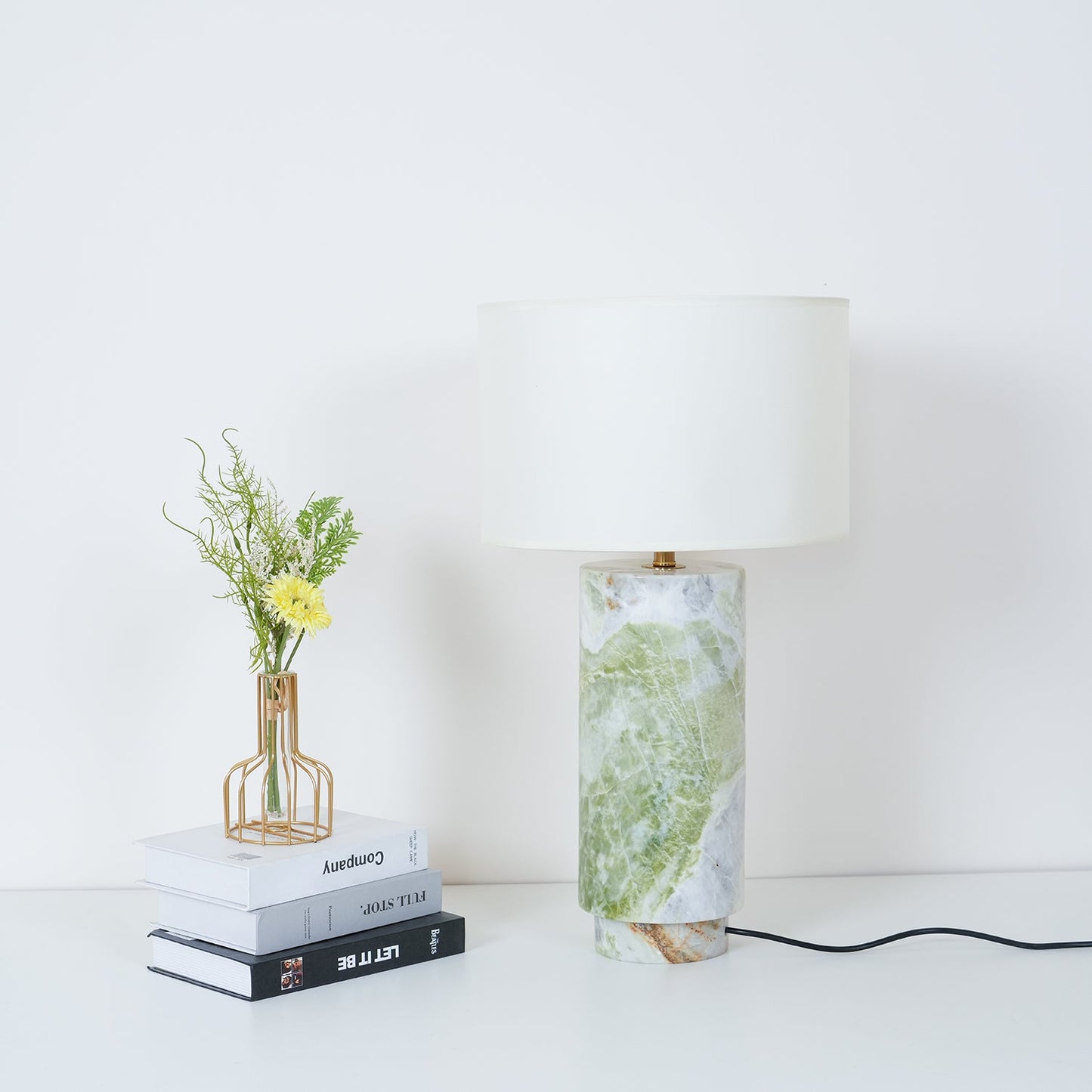 Terra Table Lamp - Green Marble Base Table Light | Fabric Shade Accent Lamp