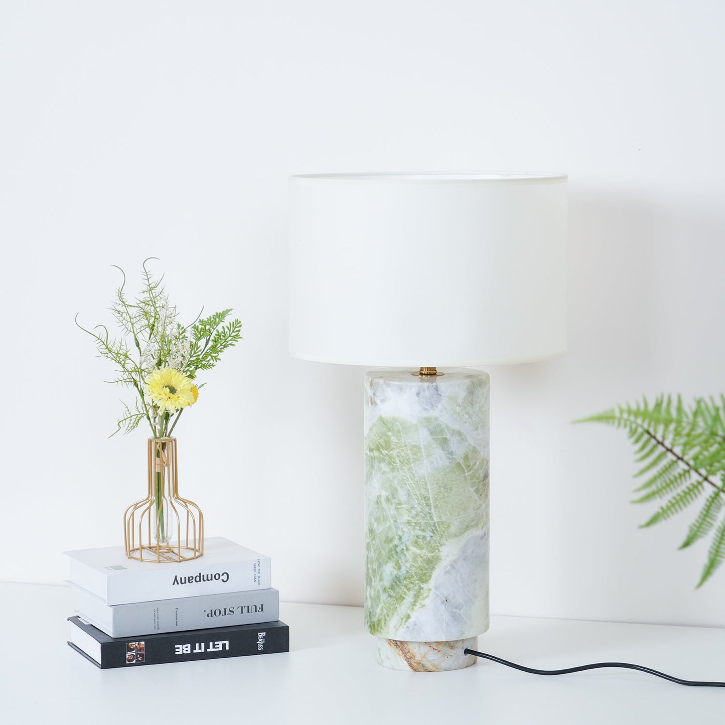 Terra Table Lamp - Green Marble Base Table Light | Fabric Shade Accent Lamp
