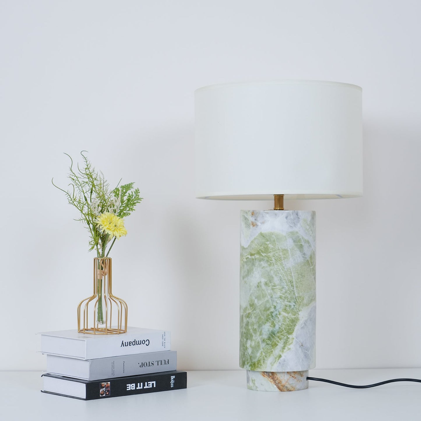 Terra Table Lamp - Green Marble Base Table Light | Fabric Shade Accent Lamp