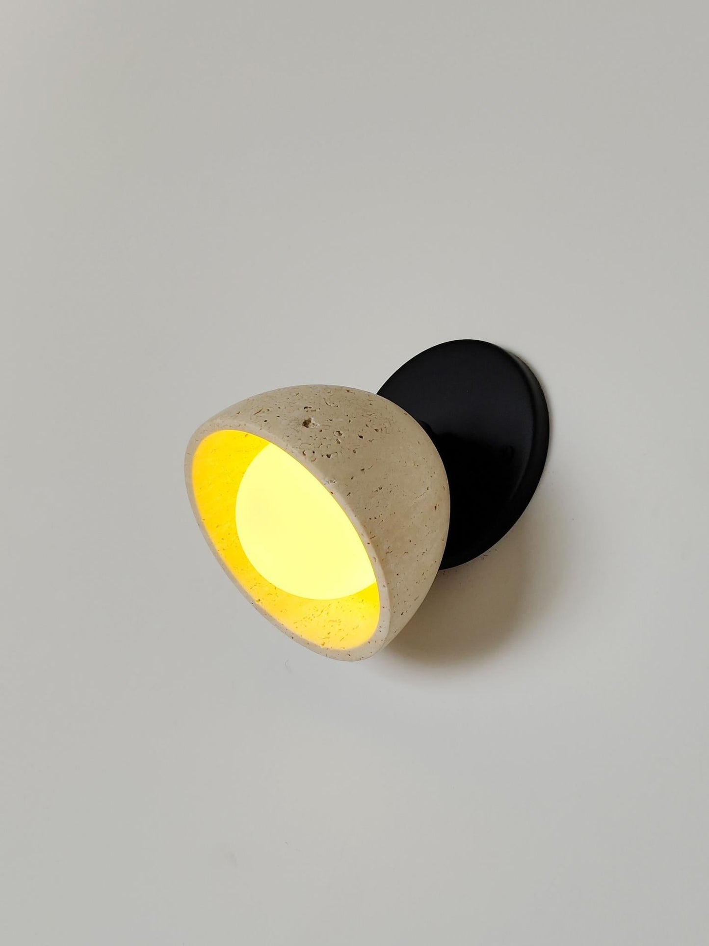 Terra Surface Wall Lamp - Natural Travertine & Glass Sconce | Compact Stone Wall Light