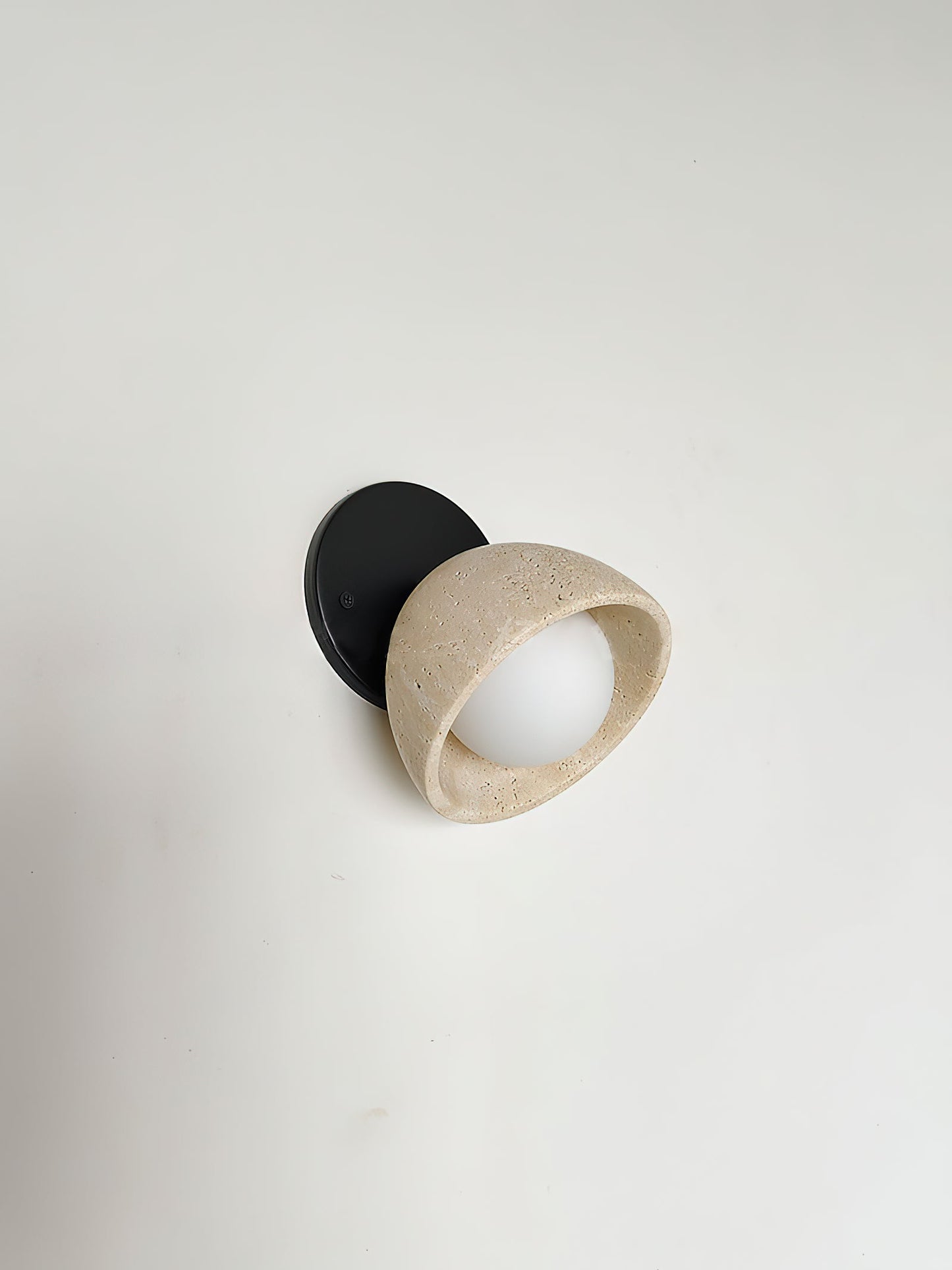 Terra Surface Wall Lamp - Natural Travertine & Glass Sconce | Compact Stone Wall Light