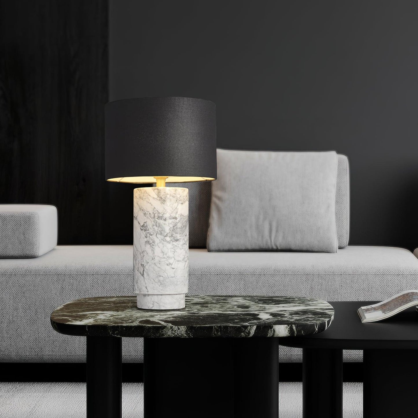 Terra Table Lamp - Green Marble Base Table Light | Fabric Shade Accent Lamp