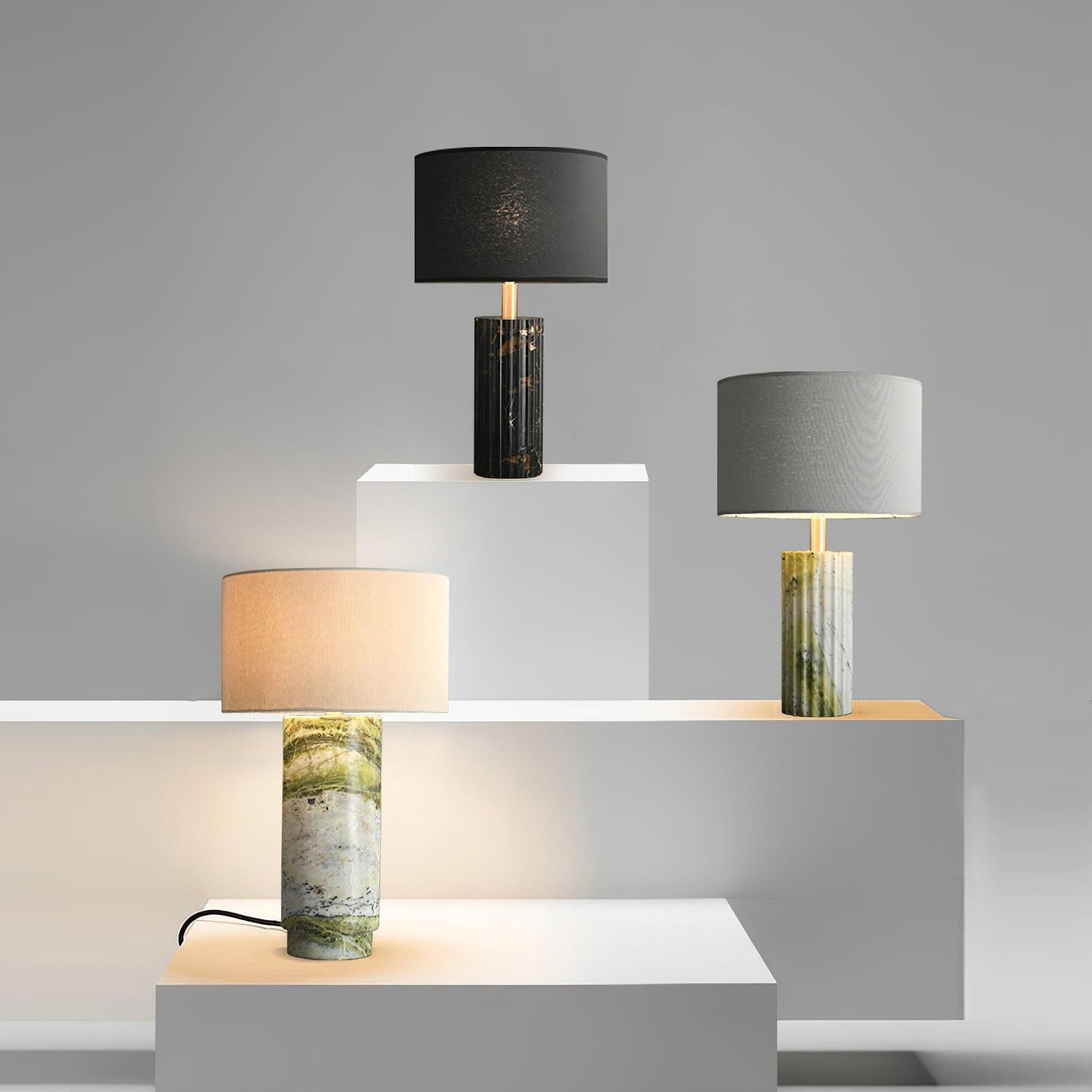 Terra Table Lamp - Green Marble Base Table Light | Fabric Shade Accent Lamp