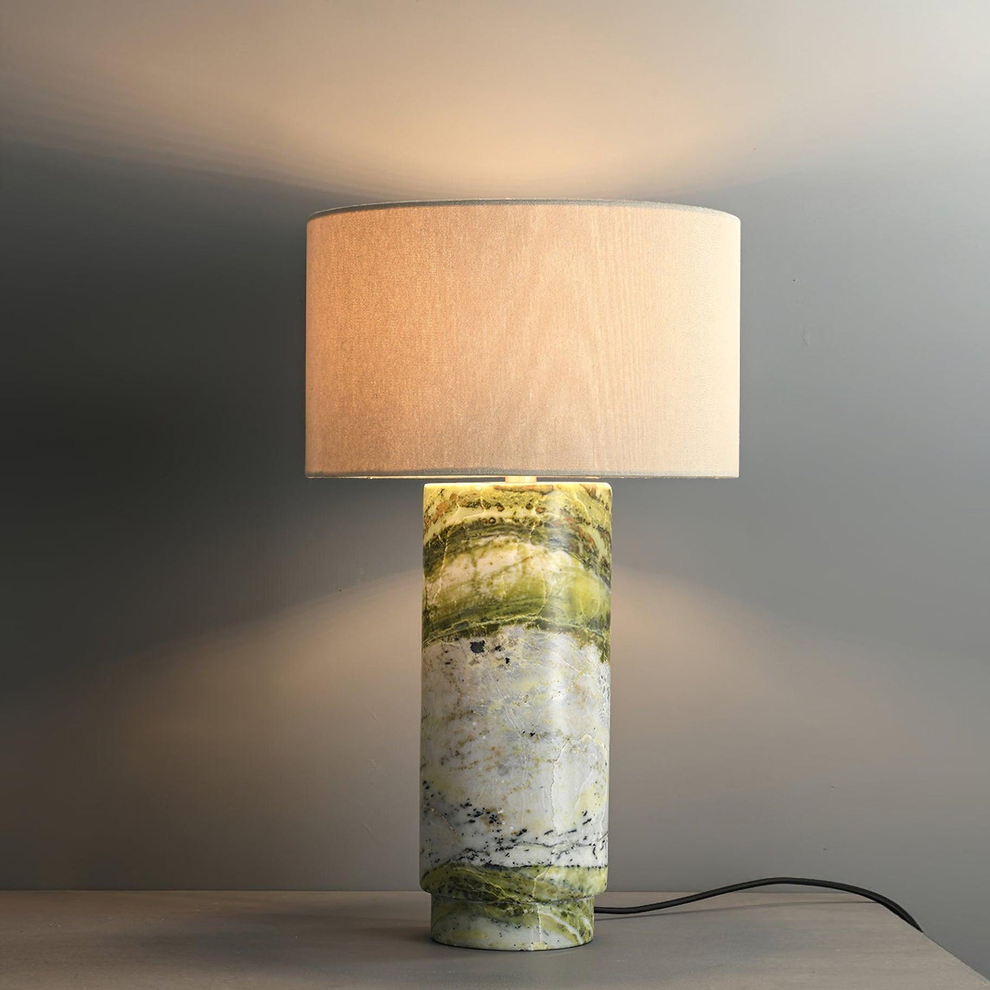 Terra Table Lamp - Green Marble Base Table Light | Fabric Shade Accent Lamp