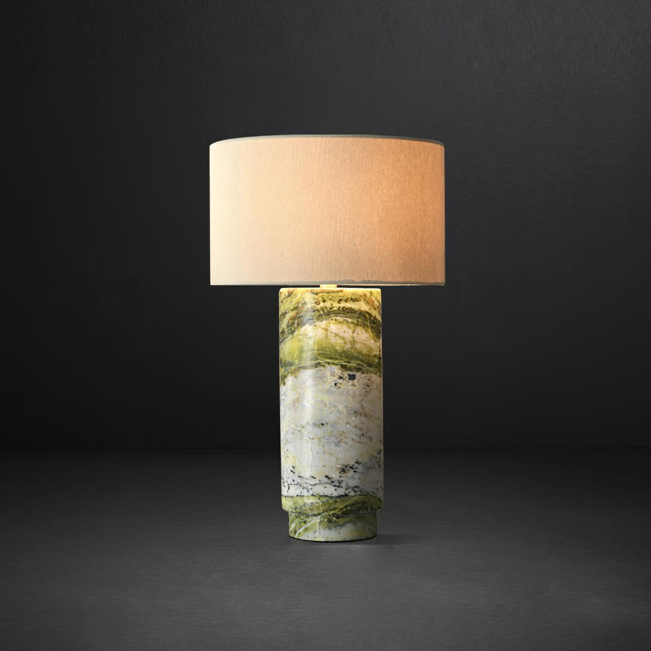 Terra Table Lamp - Green Marble Base Table Light | Fabric Shade Accent Lamp