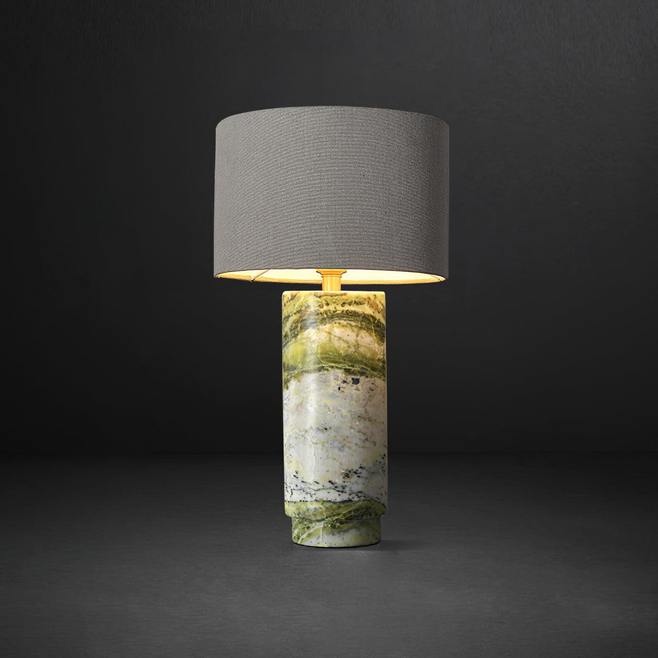 Terra Table Lamp - Green Marble Base Table Light | Fabric Shade Accent Lamp