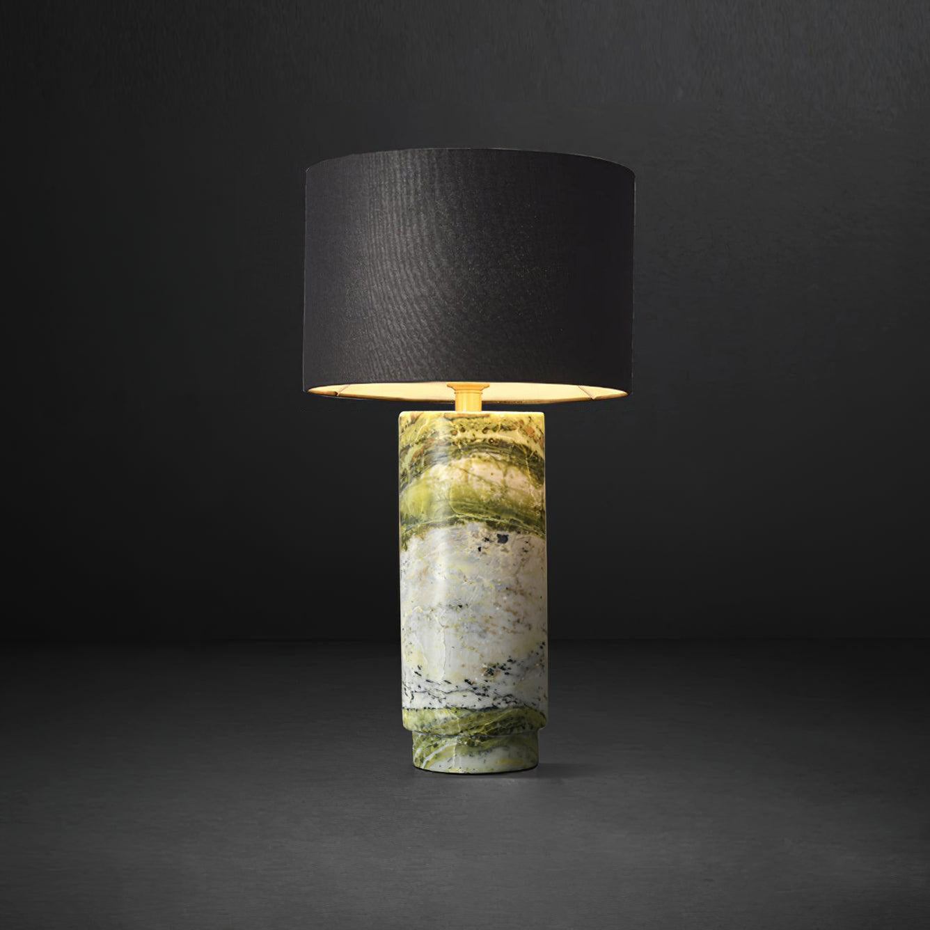 Terra Table Lamp - Green Marble Base Table Light | Fabric Shade Accent Lamp