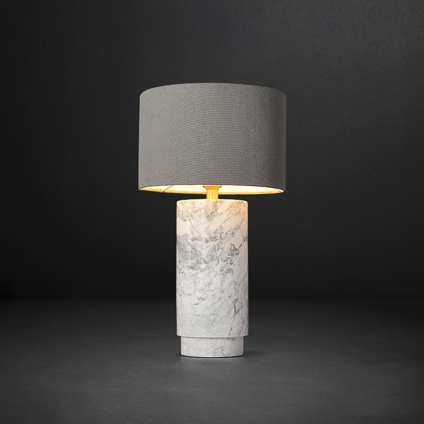 Terra Table Lamp - Green Marble Base Table Light | Fabric Shade Accent Lamp