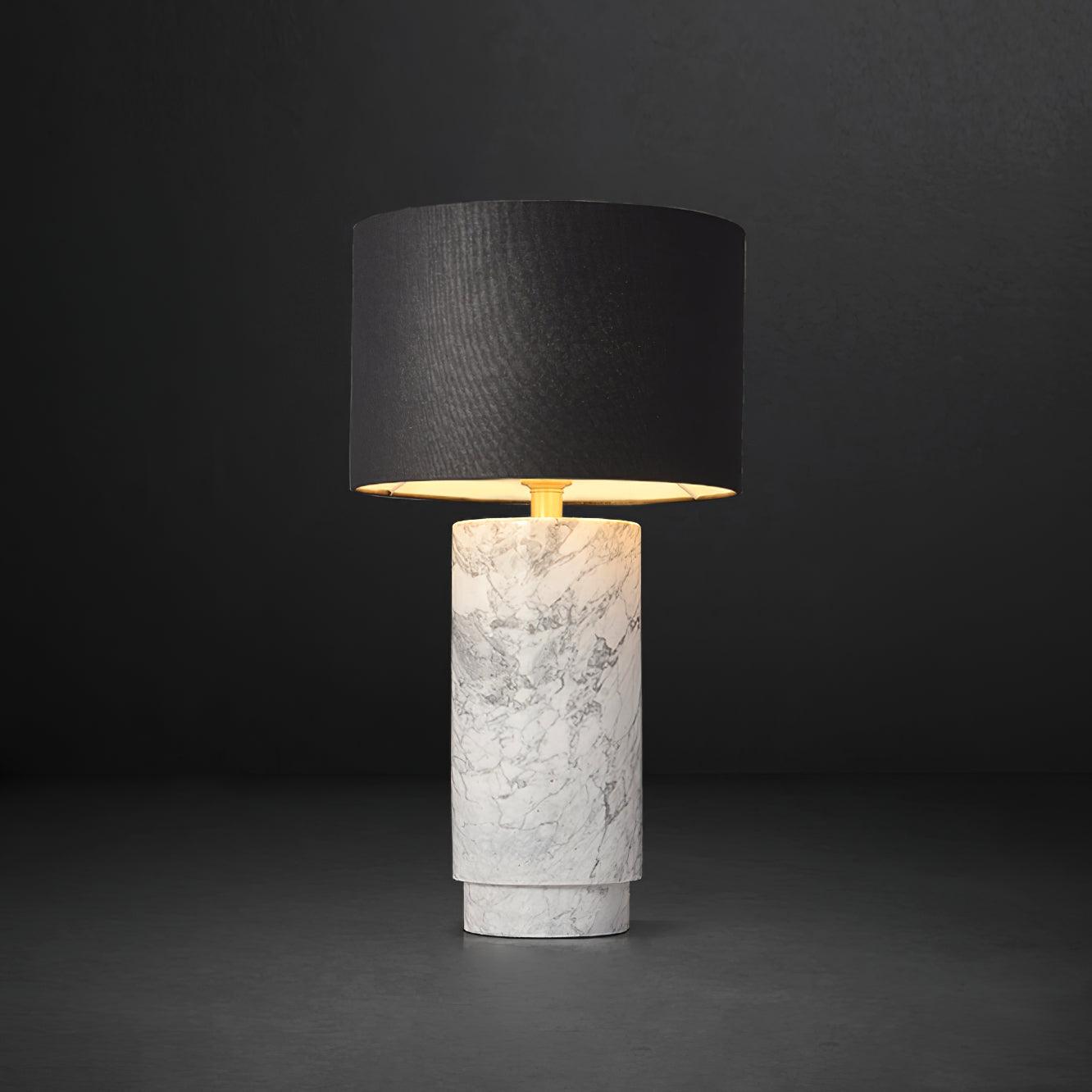 Terra Table Lamp - Green Marble Base Table Light | Fabric Shade Accent Lamp