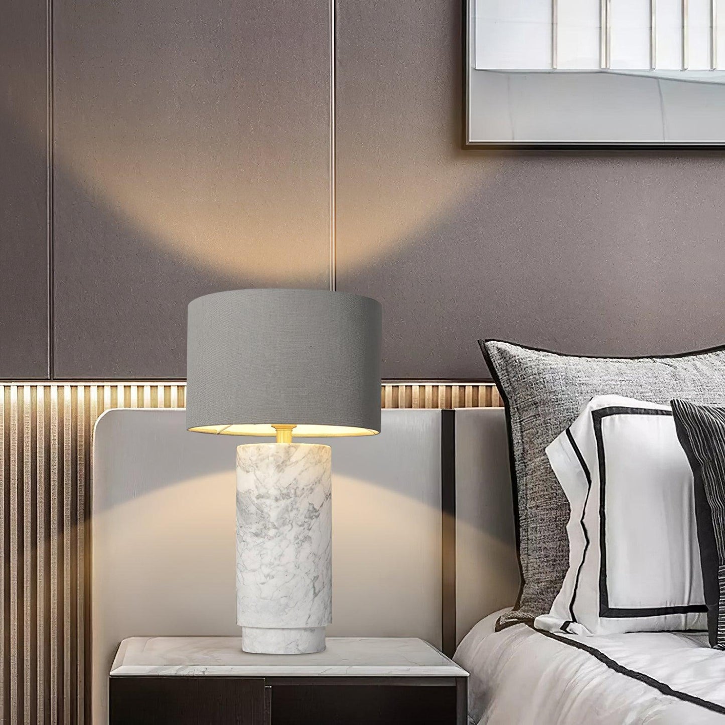 Terra Table Lamp - Green Marble Base Table Light | Fabric Shade Accent Lamp