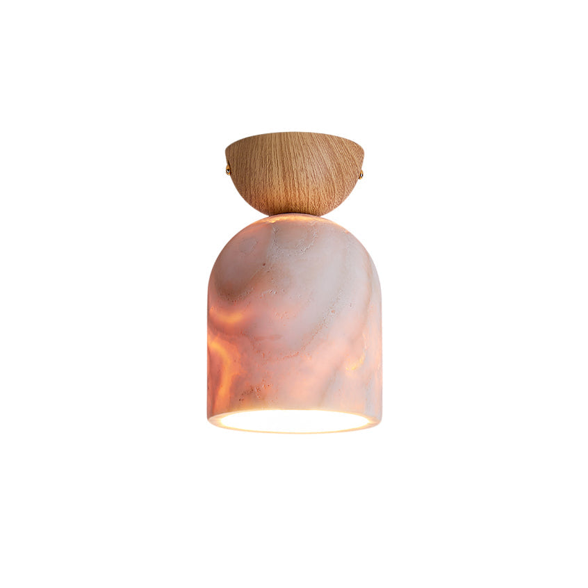 Terrene Cone Ceiling Lamp - Natural Wood & Travertine Flush Mount | Modern Organic Cone Ceiling Light