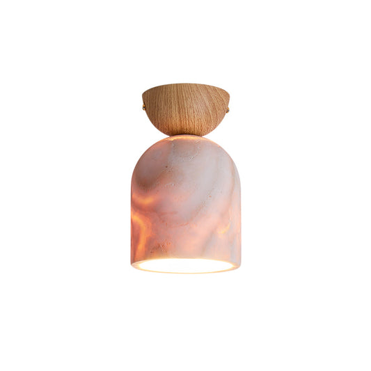 Terrene Cone Ceiling Lamp - Natural Wood & Travertine Flush Mount | Modern Organic Cone Ceiling Light