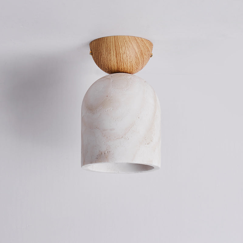 Terrene Cone Ceiling Lamp - Natural Wood & Travertine Flush Mount | Modern Organic Cone Ceiling Light