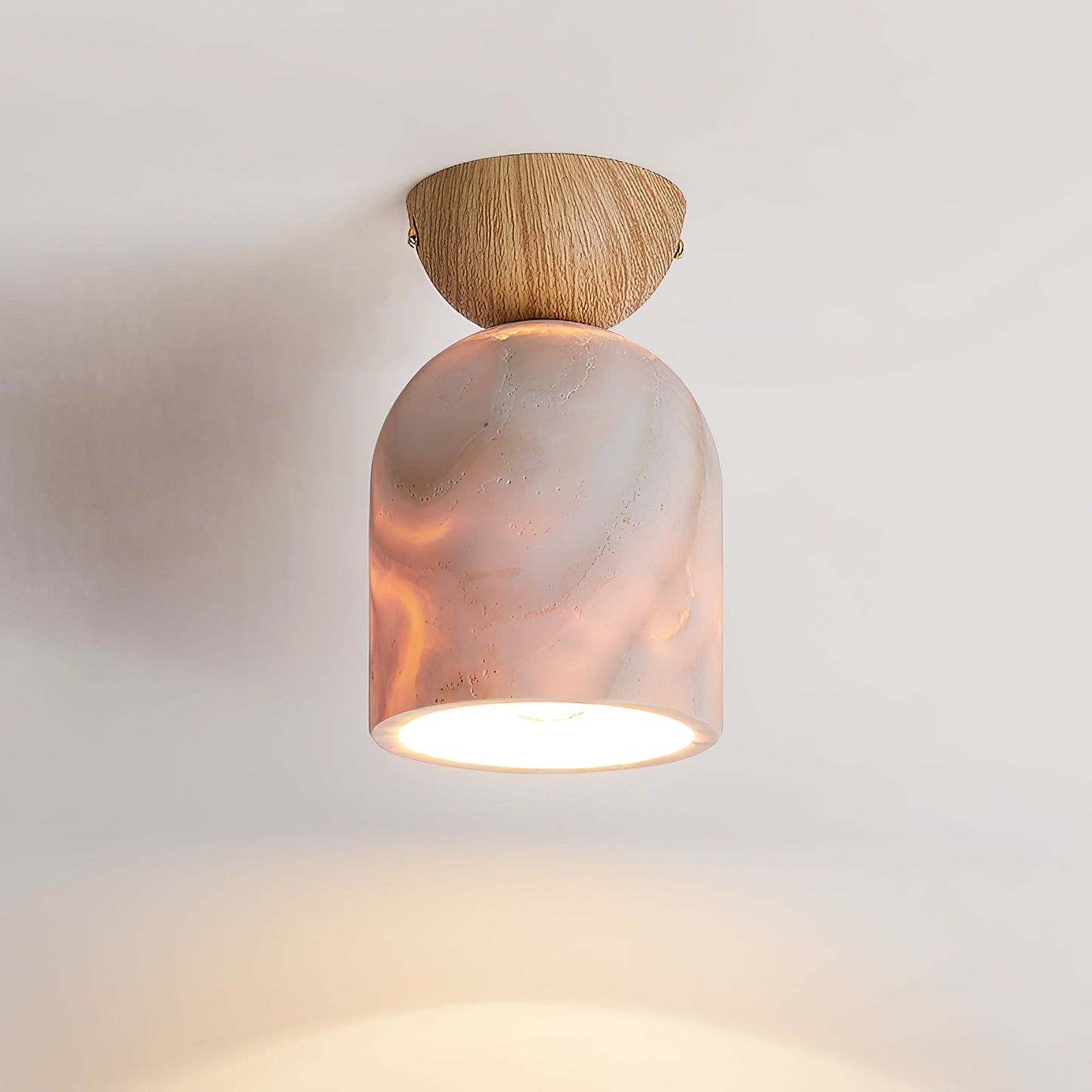 Terrene Cone Ceiling Lamp - Natural Wood & Travertine Flush Mount | Modern Organic Cone Ceiling Light