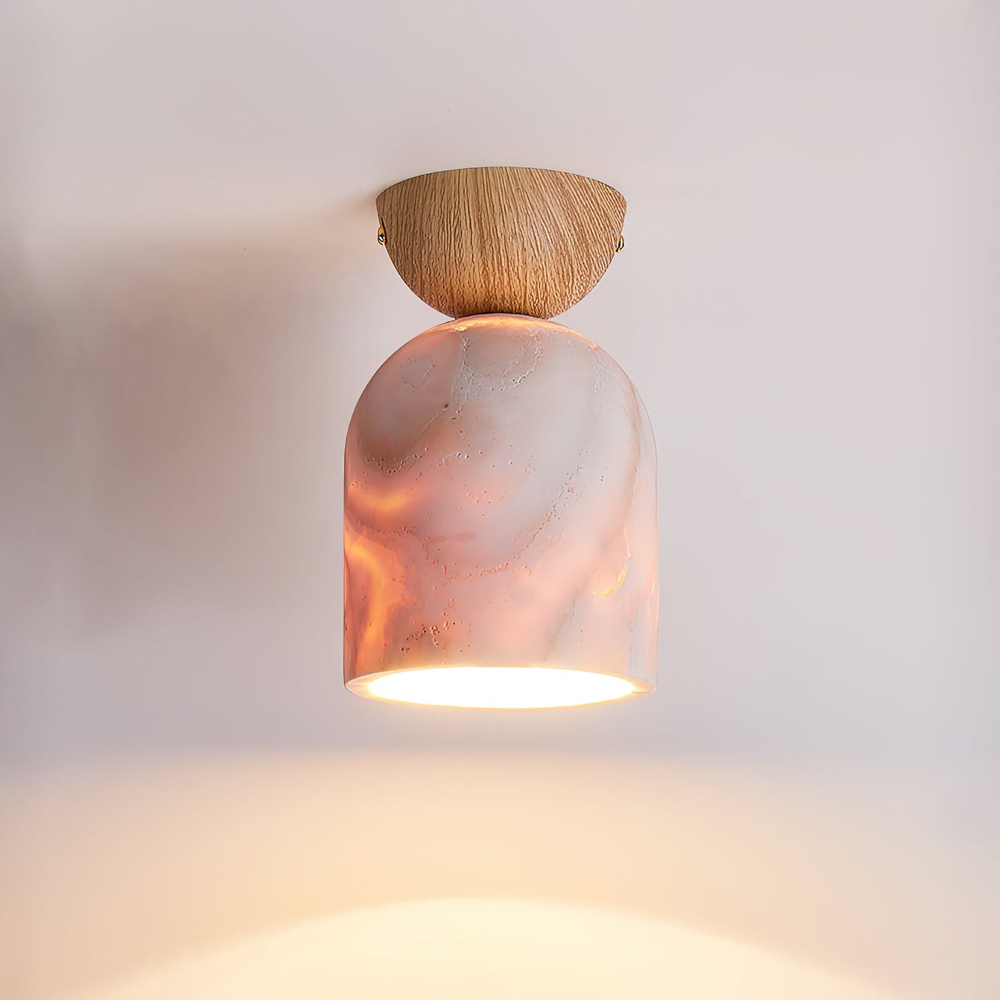 Terrene Cone Ceiling Lamp - Natural Wood & Travertine Flush Mount | Modern Organic Cone Ceiling Light