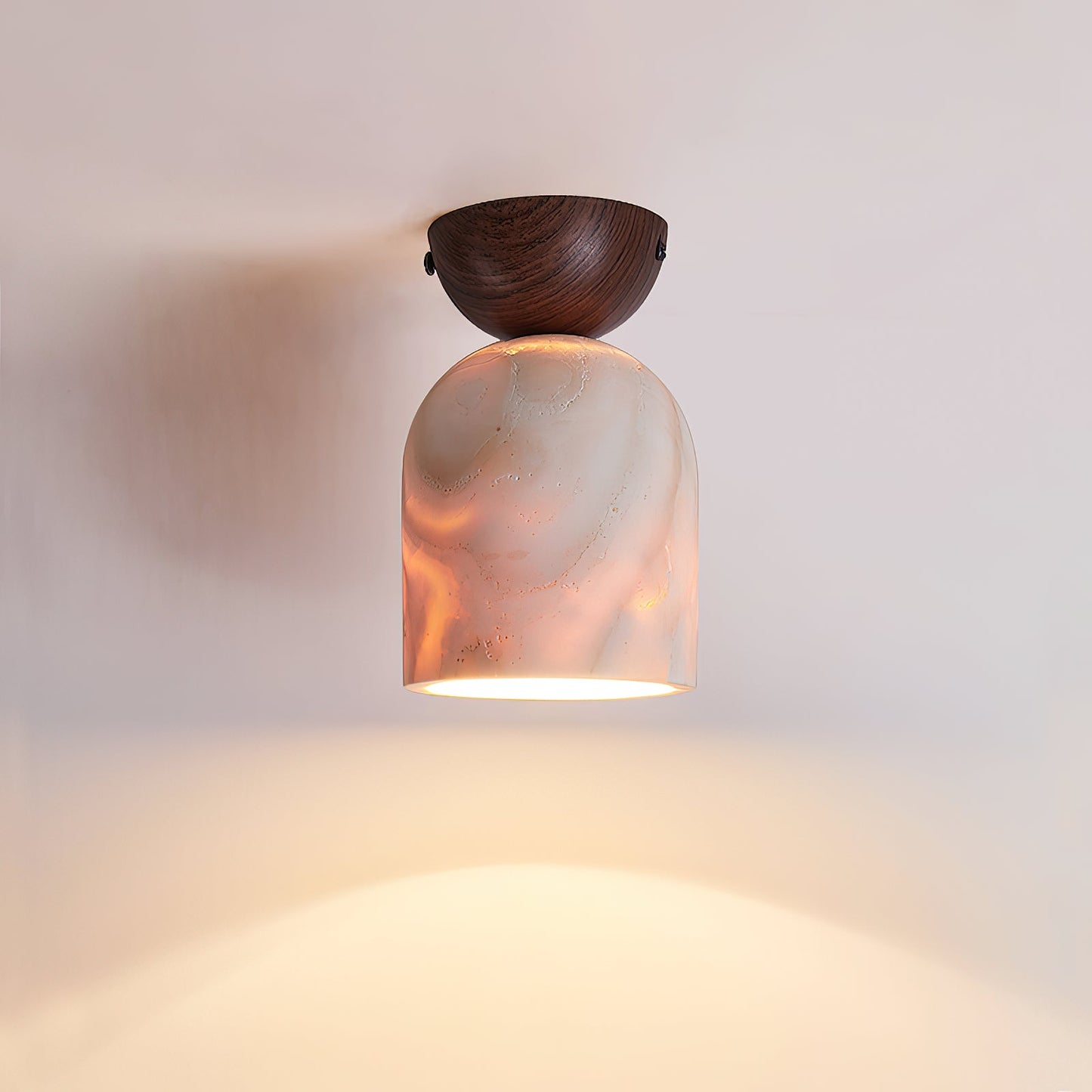 Terrene Cone Ceiling Lamp - Natural Wood & Travertine Flush Mount | Modern Organic Cone Ceiling Light