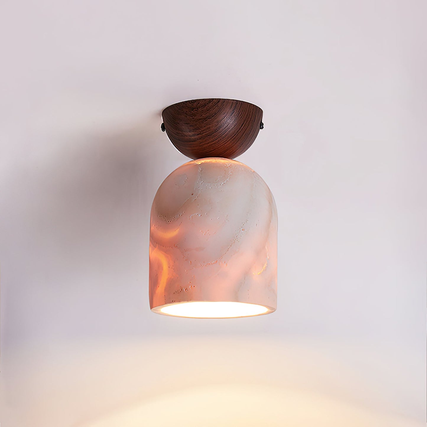 Terrene Cone Ceiling Lamp - Natural Wood & Travertine Flush Mount | Modern Organic Cone Ceiling Light