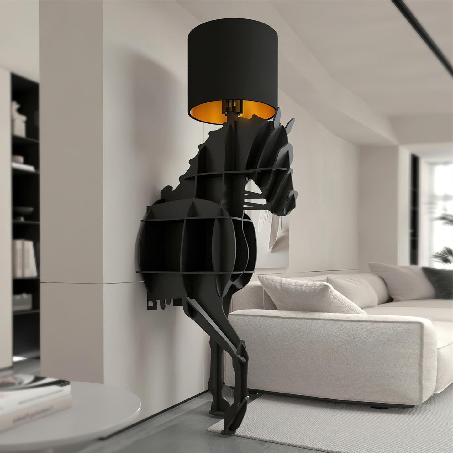 Tete Horse Floor Lamp - Black Equine Sculptural Floor Light | Tall Modern Animal Silhouette Standing Lamp