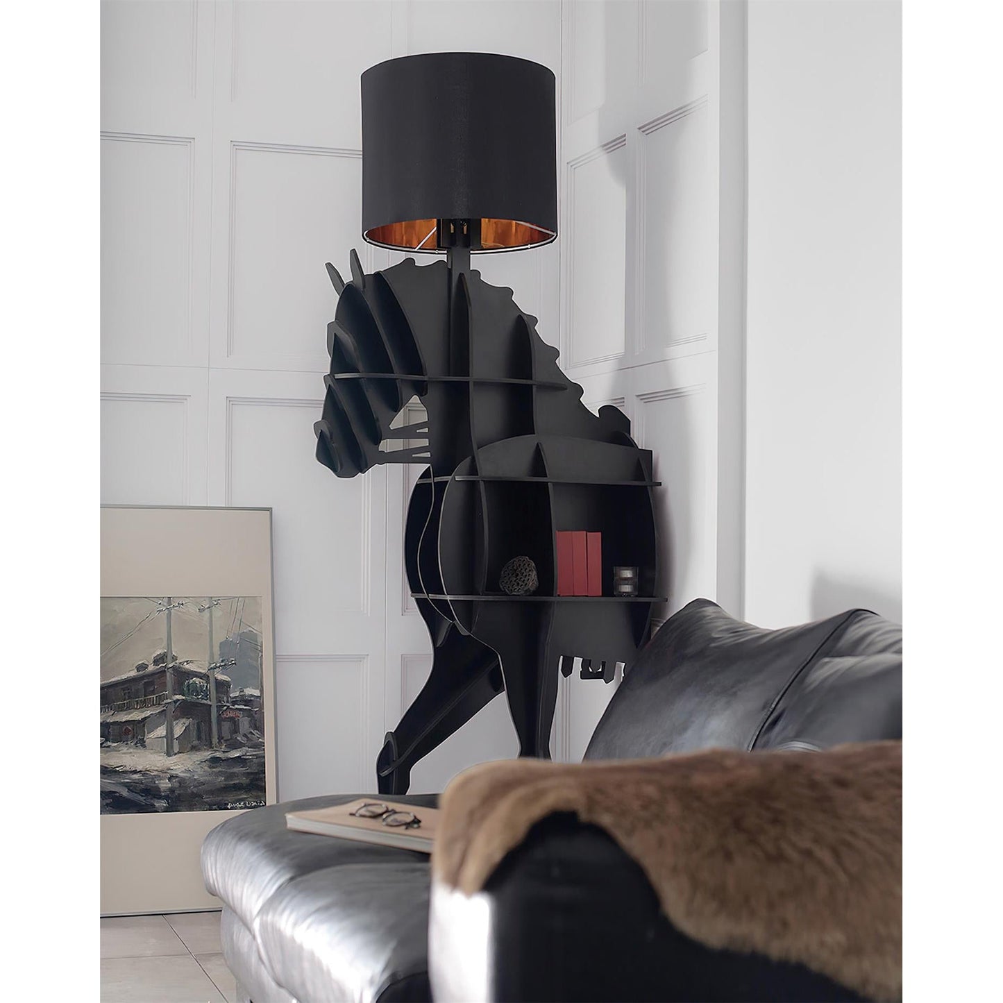 Tete Horse Floor Lamp - Black Equine Sculptural Floor Light | Tall Modern Animal Silhouette Standing Lamp