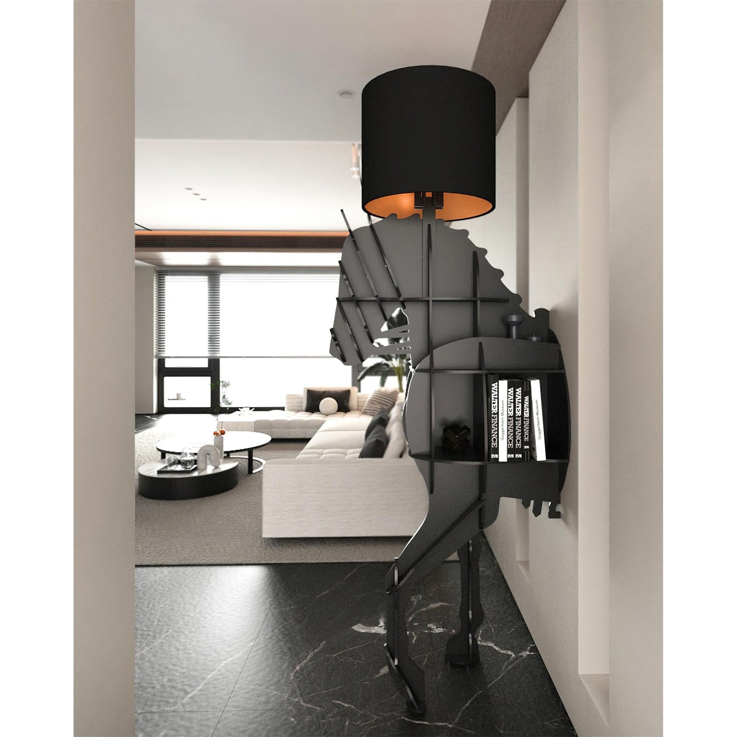 Tete Horse Floor Lamp - Black Equine Sculptural Floor Light | Tall Modern Animal Silhouette Standing Lamp