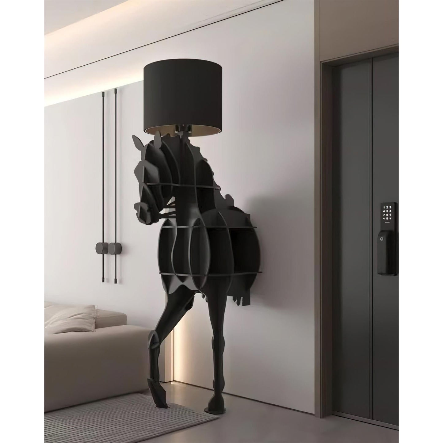 Tete Horse Floor Lamp - Black Equine Sculptural Floor Light | Tall Modern Animal Silhouette Standing Lamp