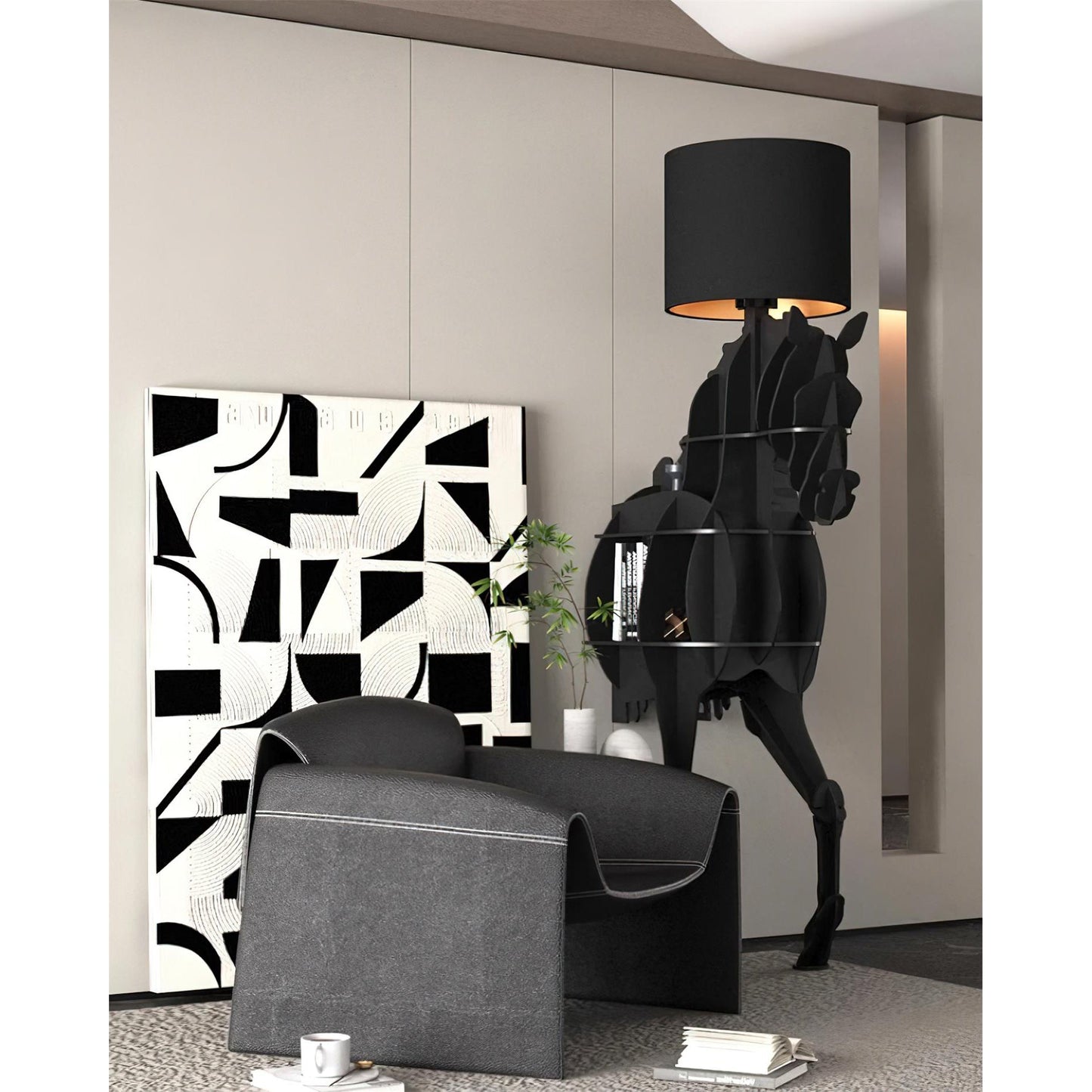 Tete Horse Floor Lamp - Black Equine Sculptural Floor Light | Tall Modern Animal Silhouette Standing Lamp