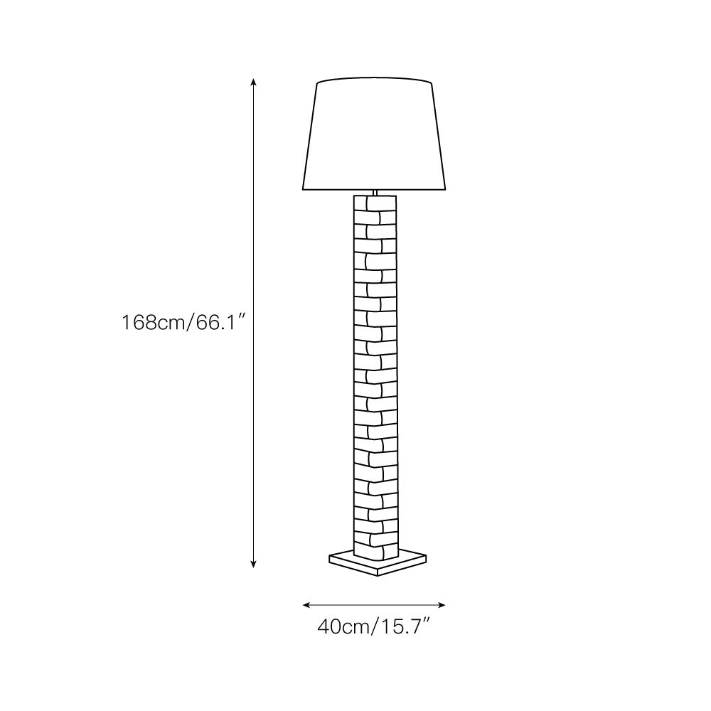 Textile Block Floor Lamp - Mid-Century Geometric Wooden & Hemp Rope Floor Light | Tall Fabric Shade Reading Lamp