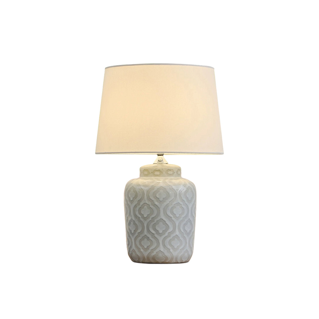 Textured Jar Table Lamp - Ceramic Jar Base Table Light | Tapered Fabric Shade Bedside Lamp