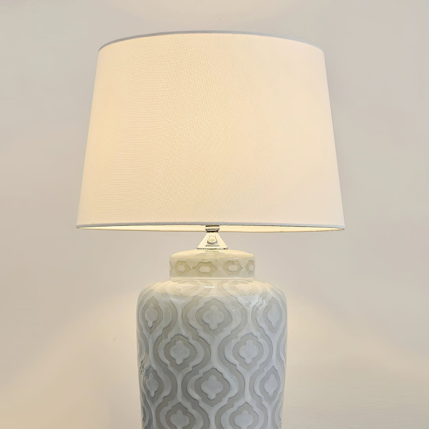 Textured Jar Table Lamp - Ceramic Jar Base Table Light | Tapered Fabric Shade Bedside Lamp