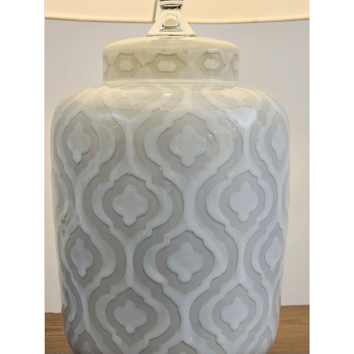 Textured Jar Table Lamp - Ceramic Jar Base Table Light | Tapered Fabric Shade Bedside Lamp
