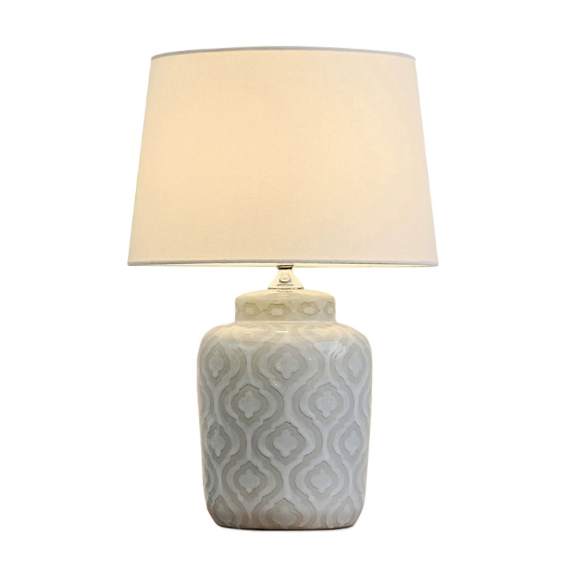 Textured Jar Table Lamp - Ceramic Jar Base Table Light | Tapered Fabric Shade Bedside Lamp