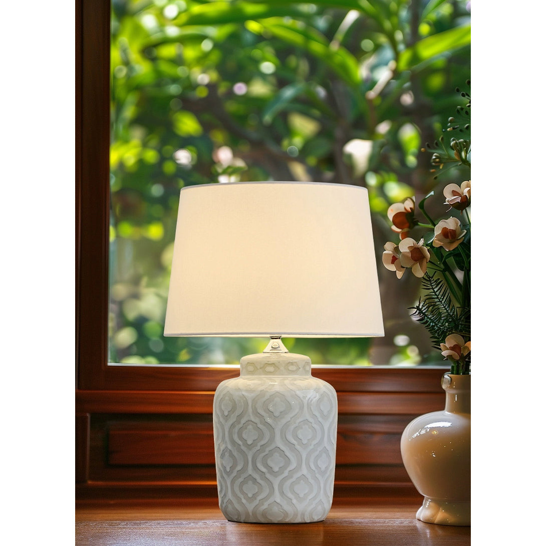 Textured Jar Table Lamp - Ceramic Jar Base Table Light | Tapered Fabric Shade Bedside Lamp