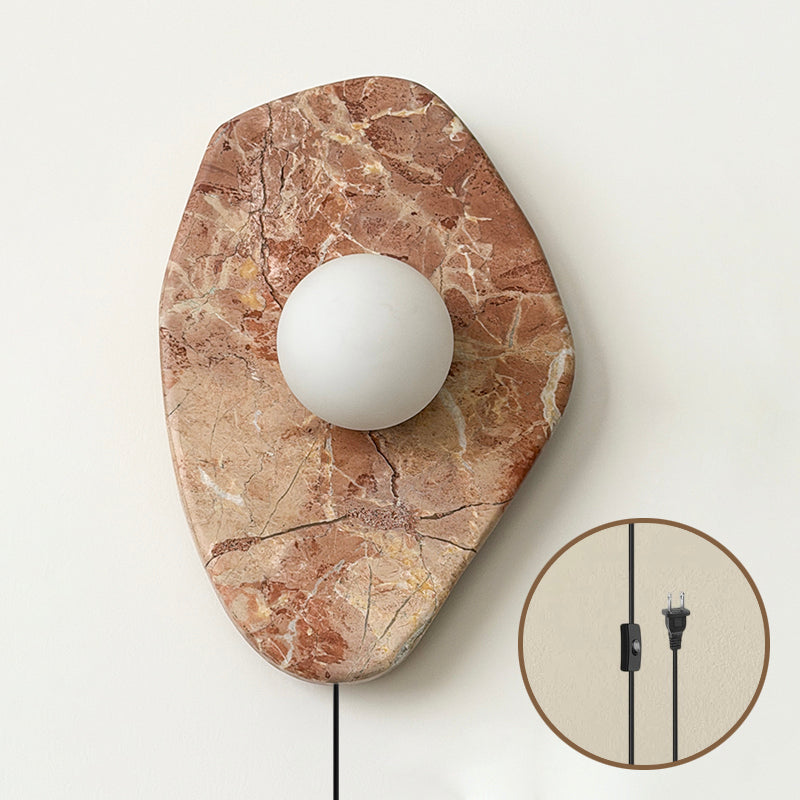 Textured Marble Plug-in Wall Lamp - Pink Marble & Glass Globe Sconce | Easy Plug-in Wall Light