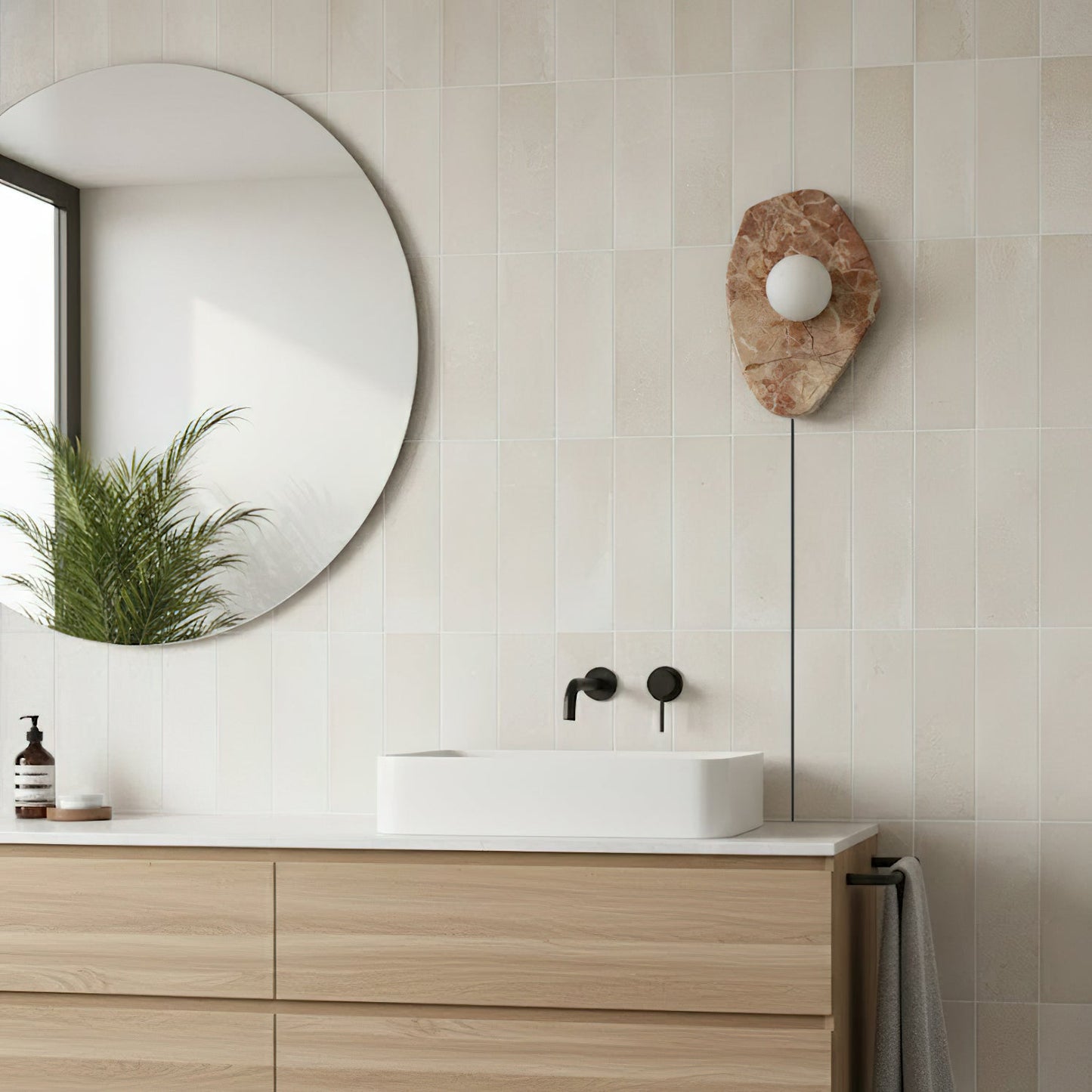 Textured Marble Plug-in Wall Lamp - Pink Marble & Glass Globe Sconce | Easy Plug-in Wall Light