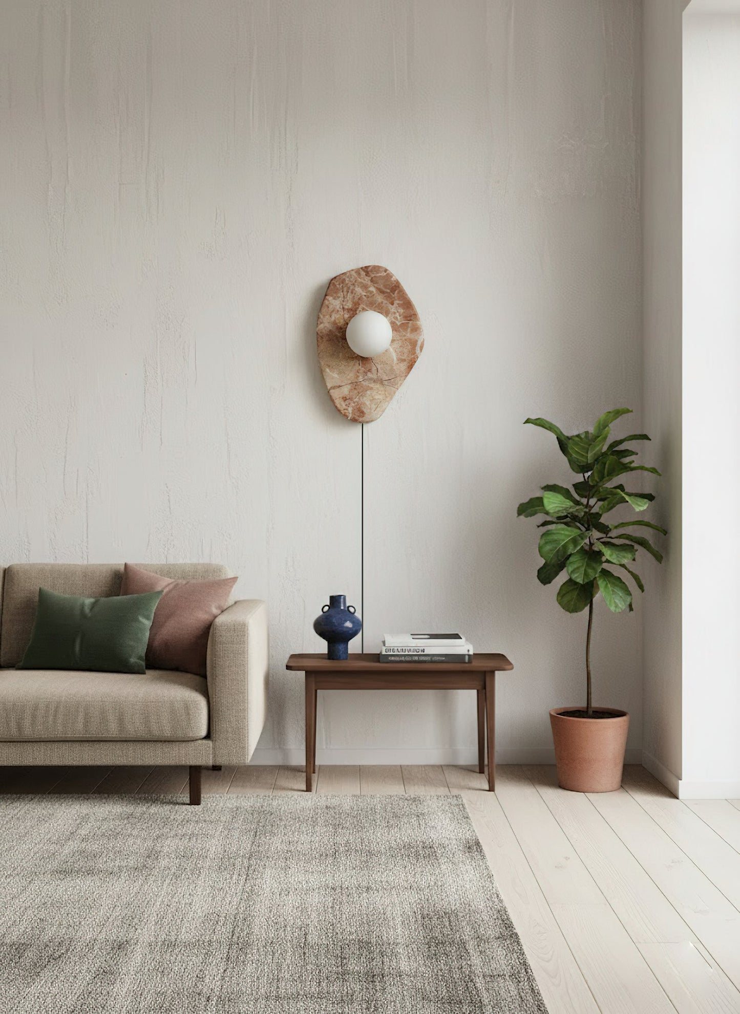 Textured Marble Plug-in Wall Lamp - Pink Marble & Glass Globe Sconce | Easy Plug-in Wall Light