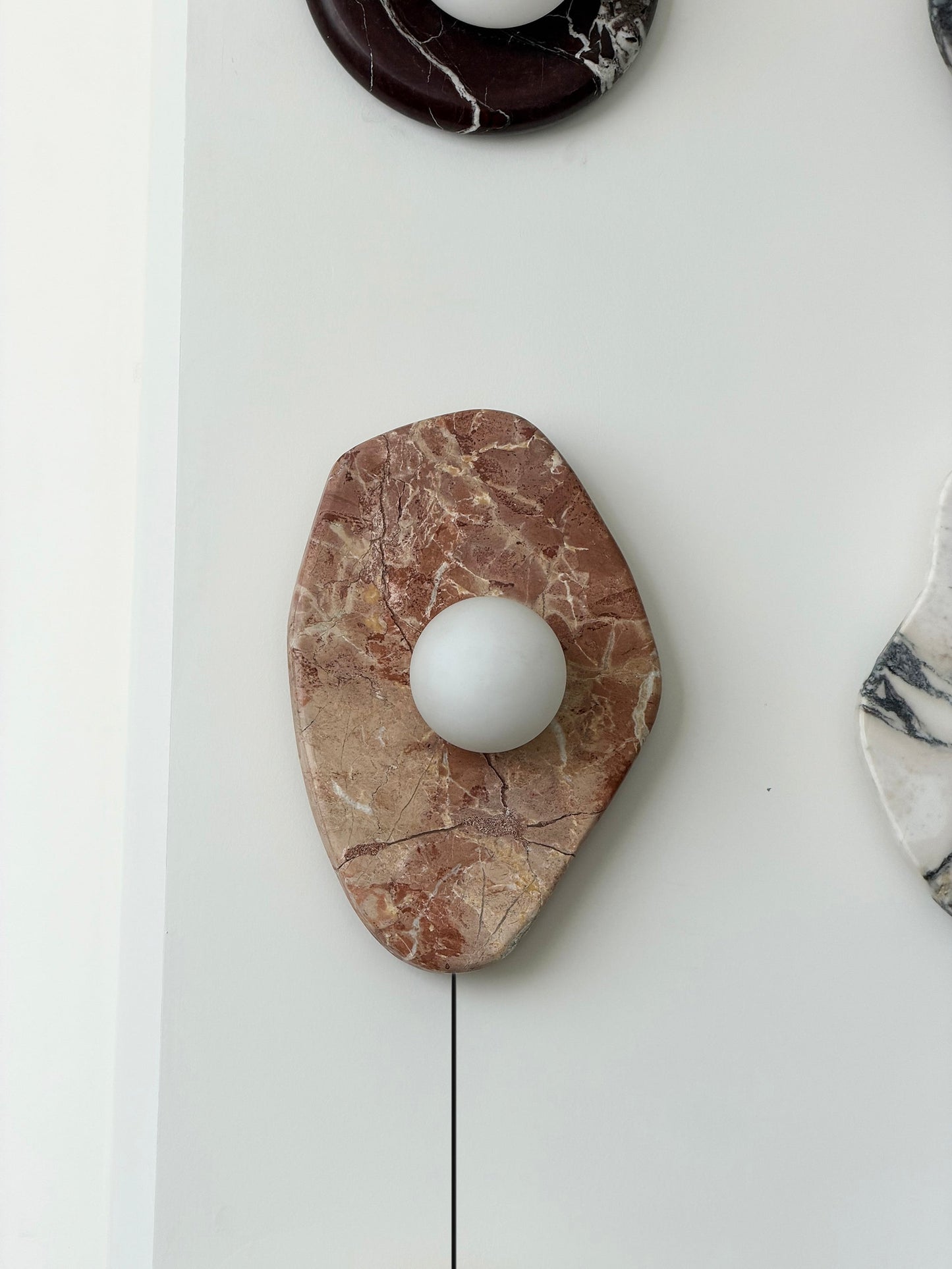 Textured Marble Plug-in Wall Lamp - Pink Marble & Glass Globe Sconce | Easy Plug-in Wall Light