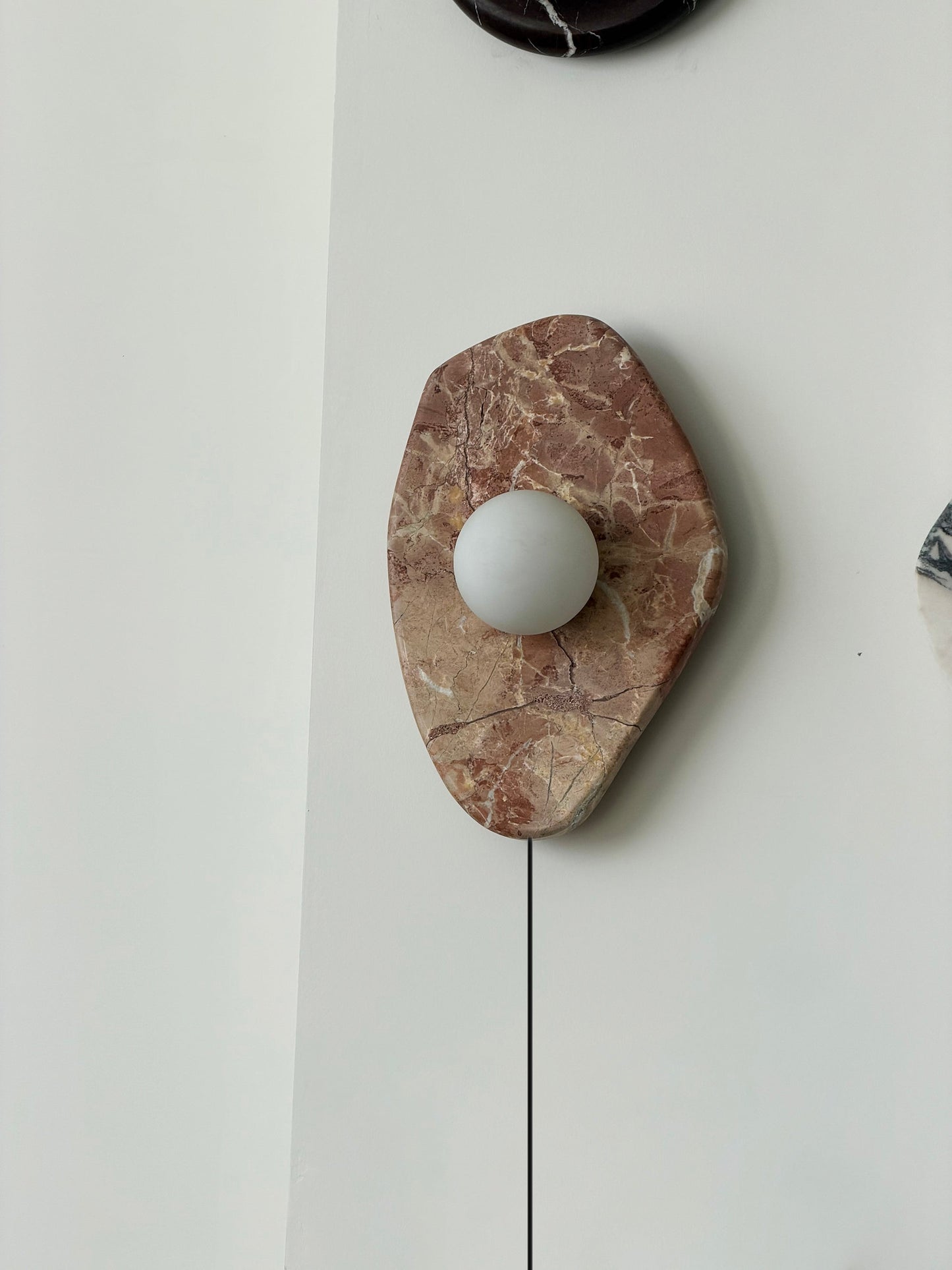 Textured Marble Plug-in Wall Lamp - Pink Marble & Glass Globe Sconce | Easy Plug-in Wall Light