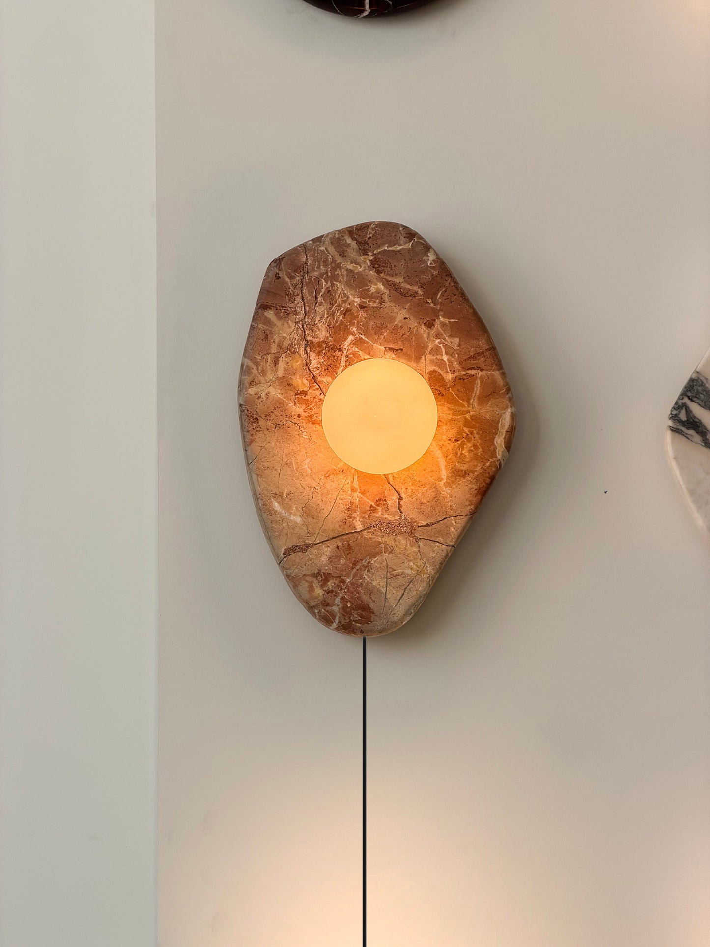 Textured Marble Plug-in Wall Lamp - Pink Marble & Glass Globe Sconce | Easy Plug-in Wall Light