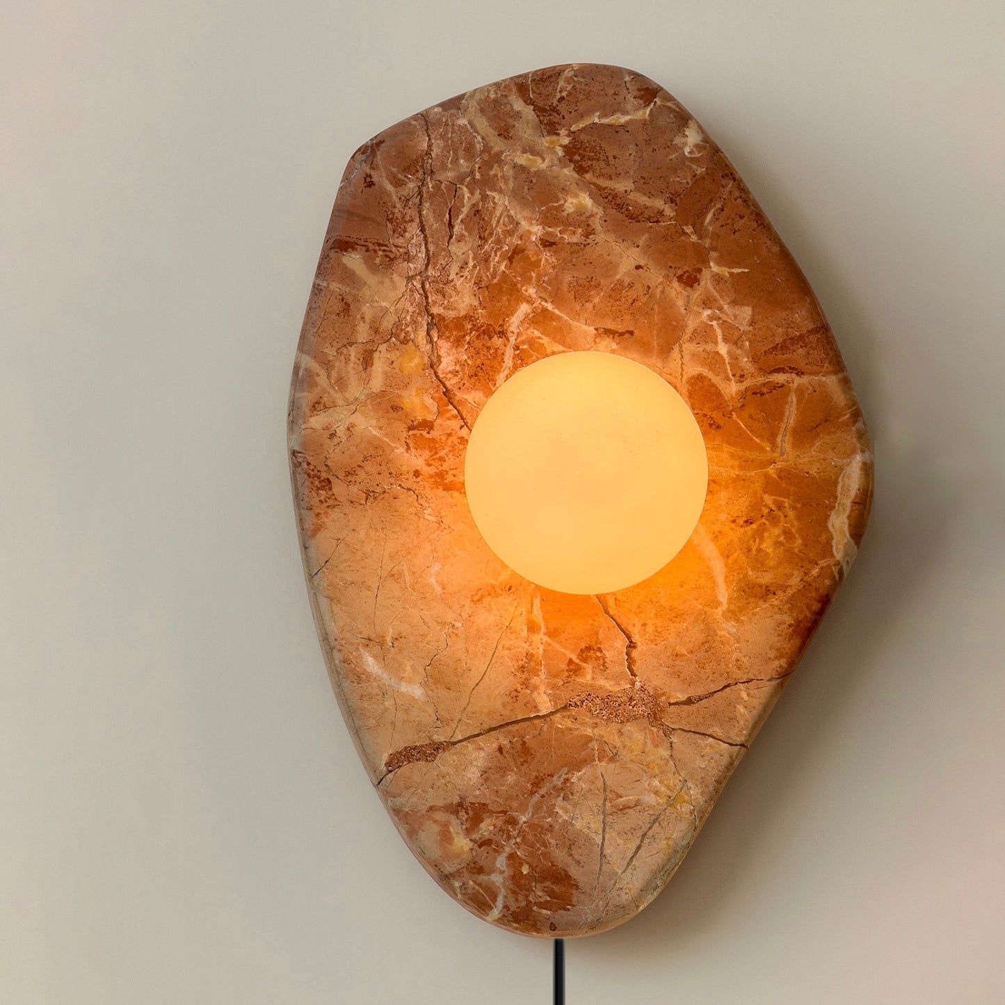 Textured Marble Plug-in Wall Lamp - Pink Marble & Glass Globe Sconce | Easy Plug-in Wall Light