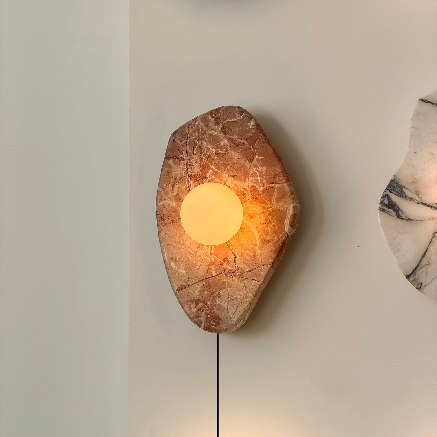 Textured Marble Plug-in Wall Lamp - Pink Marble & Glass Globe Sconce | Easy Plug-in Wall Light