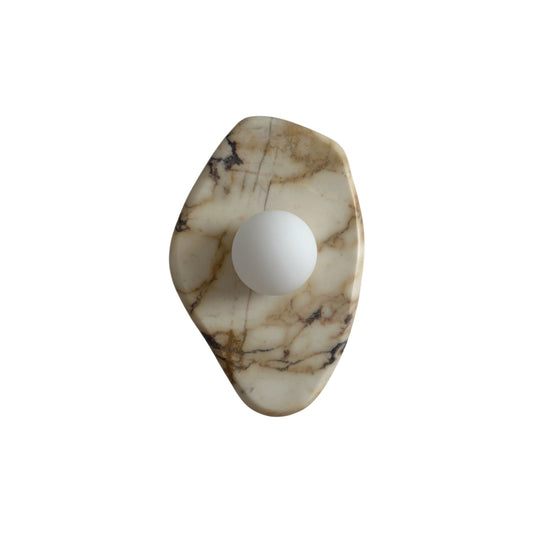 Textured Marble Wall Lamp - Natural White Marble & Glass Globe Sconce | Modern Minimalist Wall Light